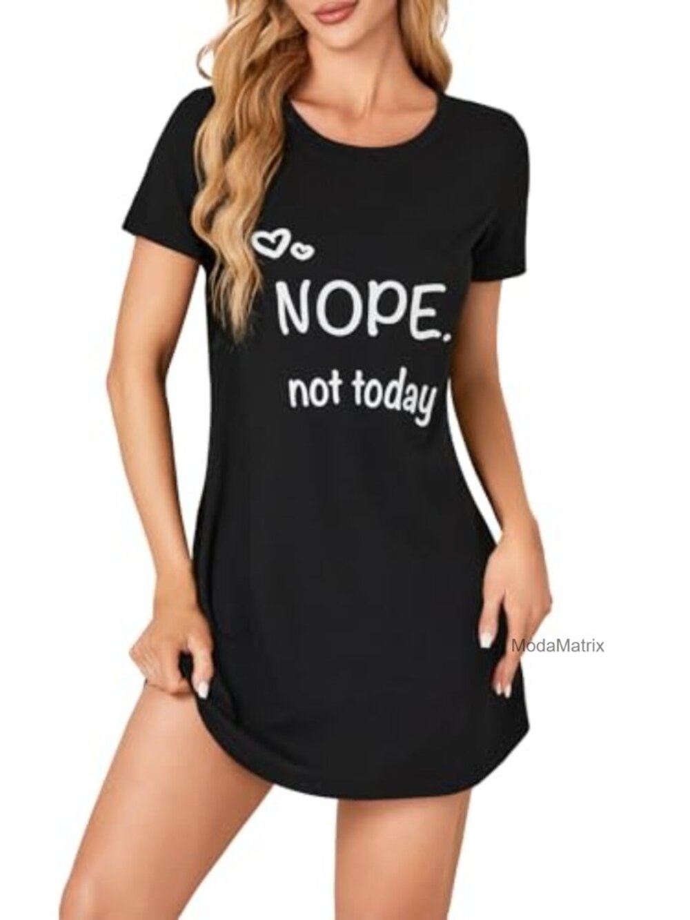 Women's Soft Cotton Nightgown Short Sleeve Cute Print Sleepshirt Curve Hem